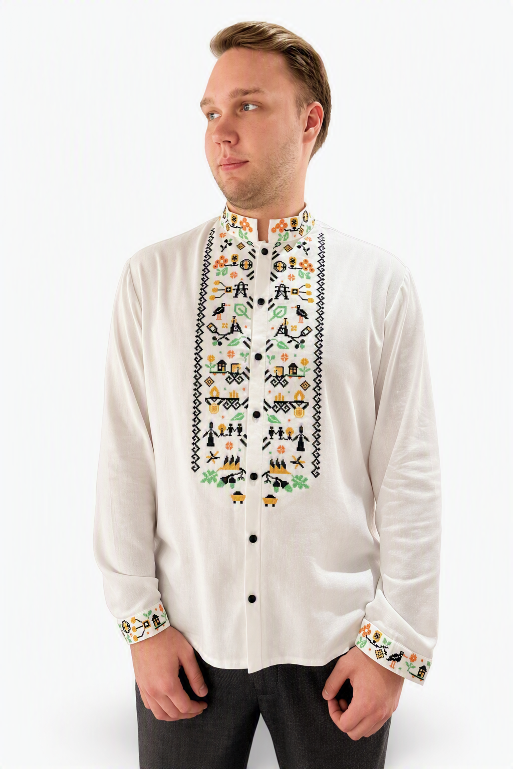 Men's embroidered shirt with khob, white (2)