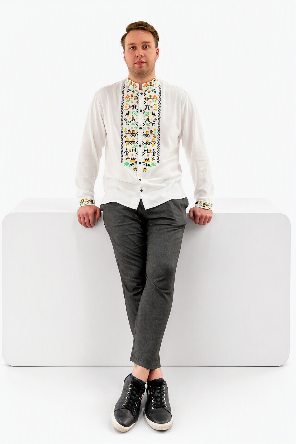 Men's embroidered shirt with khob, white (3)